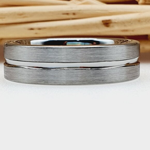 Men's Silver Ring Brushed Ring, Tungsten Wedding Band , GALTUN047-11 - Picture 5 of 5